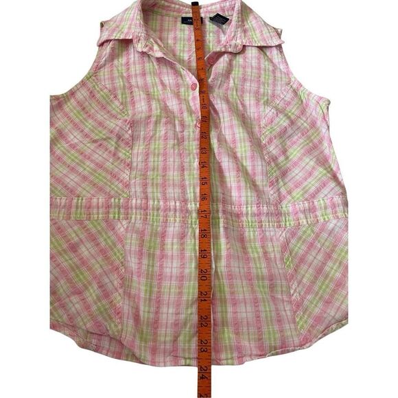 Baileys Point Plaid Button Up Tank Top Pastel Size Medium Summer Coastal Beach - Picture 7 of 9